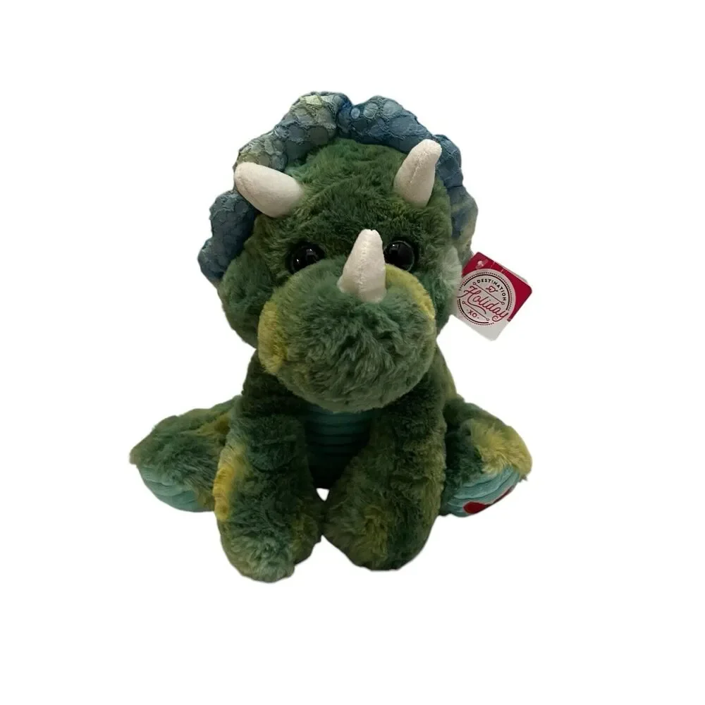 Destination Holiday Triceratops Green Plush Stuffed Animal Toy Heart 11”  2021